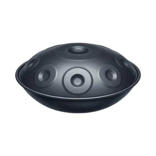 Handpan with round dark steel dome and central raised tone field