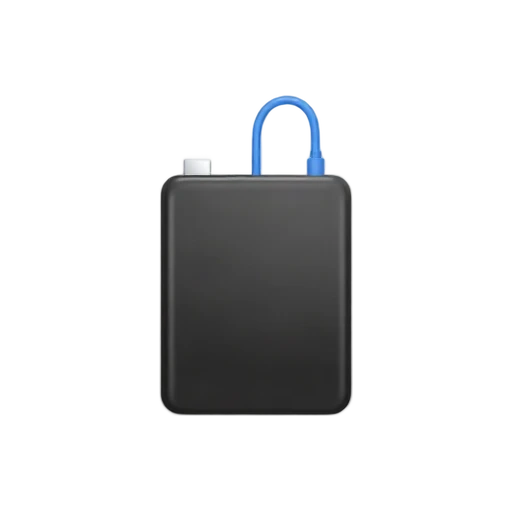 One compact black external hard drive with a short blue USB cable, no hand, desk, shadow, or scenery.