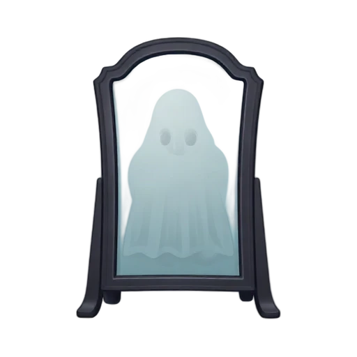 Haunted mirror with ornate frame and ghostly silhouette in glass