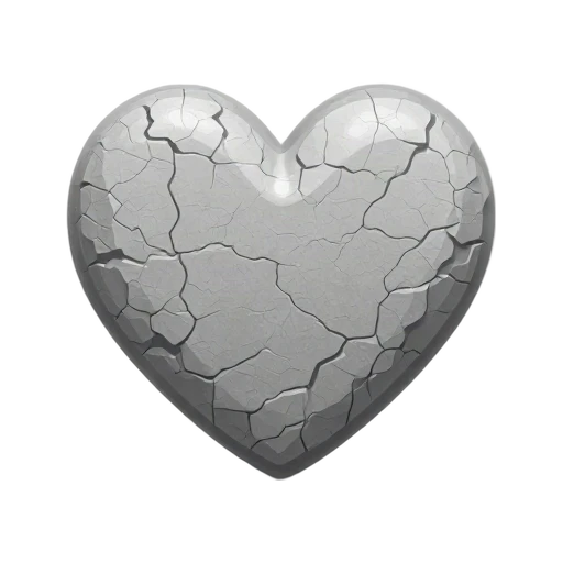 Gray stone heart with carved edges and fine cracks