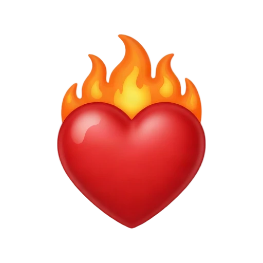 Red heart engulfed in orange and yellow flames