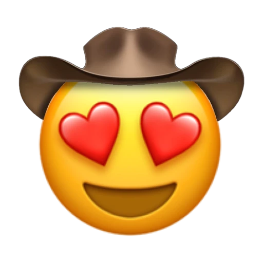 Heart Eyes Cowboy on a transparent background with a brown cowboy hat.