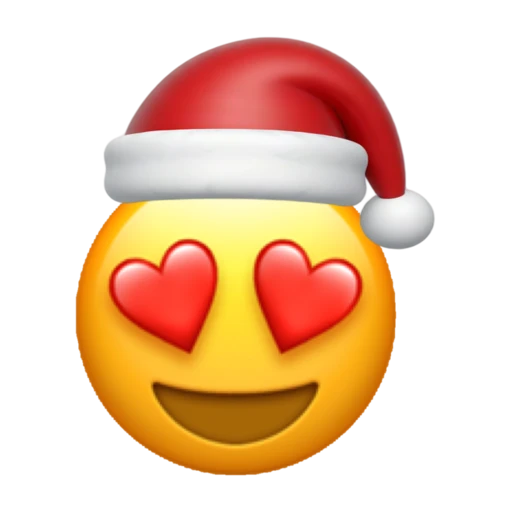 Heart Eyes emoji face wearing a red Santa hat on a transparent background.