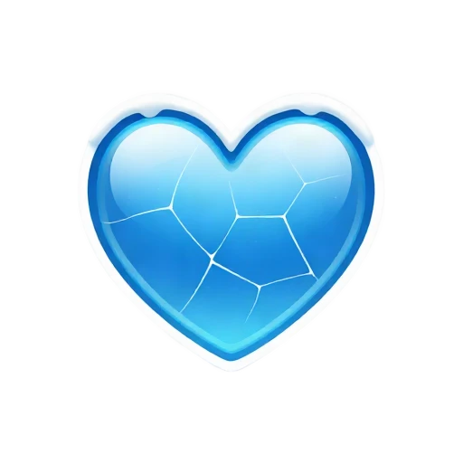 Blue ice heart with frosted edges and internal cracks