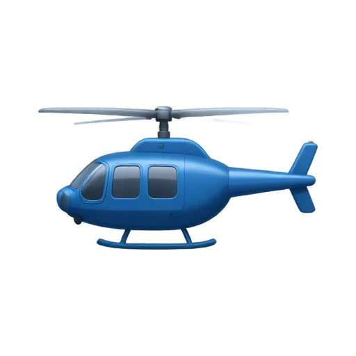 One compact blue helicopter in side three-quarter view, main rotor and tail rotor clear, no pilot, shadow, or scenery.