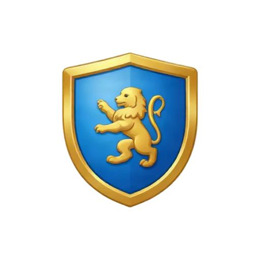 Blue heraldic shield with gold lion
