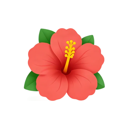 Hibiscus with five broad coral petals and long protruding yellow stamen column