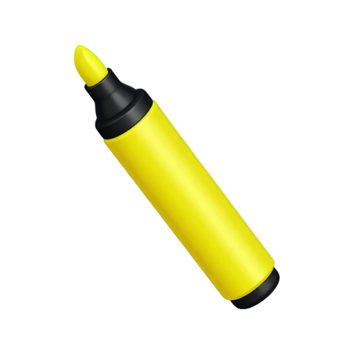 Yellow highlighter marker with exposed broad chisel tip