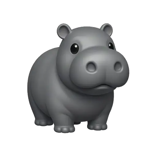 One round gray hippopotamus standing with a wide friendly muzzle, small ears, short legs, and clear body shape, no background.