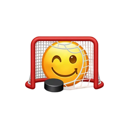 Hockey puck caught in a red goal net