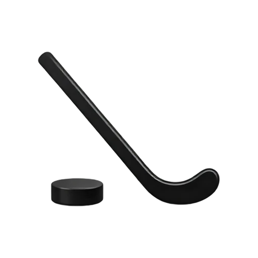 One black hockey stick angled diagonally beside one flat black hockey puck, curved blade clearly visible, no ice, player, shadow, or scenery.
