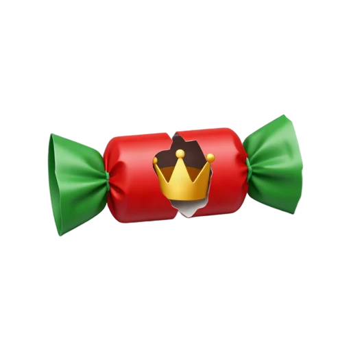 Colorful holiday cracker with twisted ends and paper crown