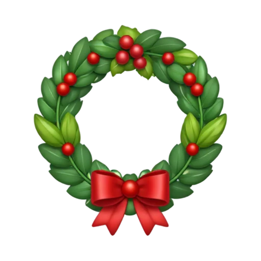 Circular evergreen wreath decorated with red berries and bow