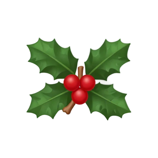 Holly Branch with glossy spiny dark-green leaves and cluster of three bright red berries