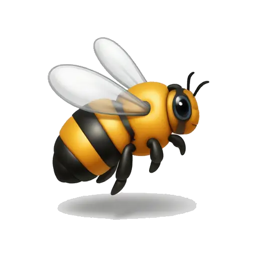 Golden honeybee flying with translucent wings