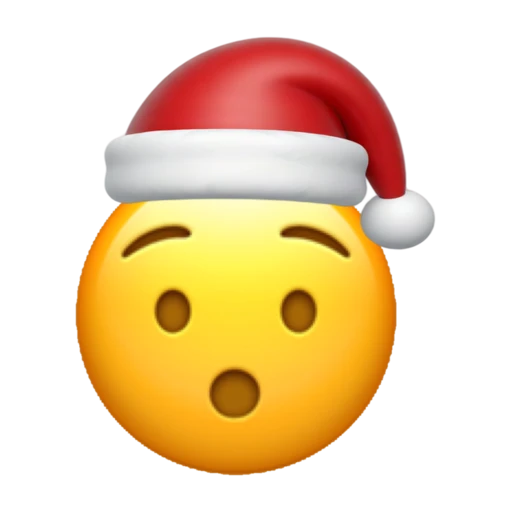 Hushed emoji face wearing a red Santa hat on a transparent background.