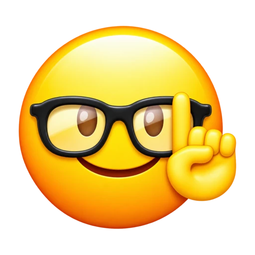 Smiling yellow face wearing black glasses and raising a finger