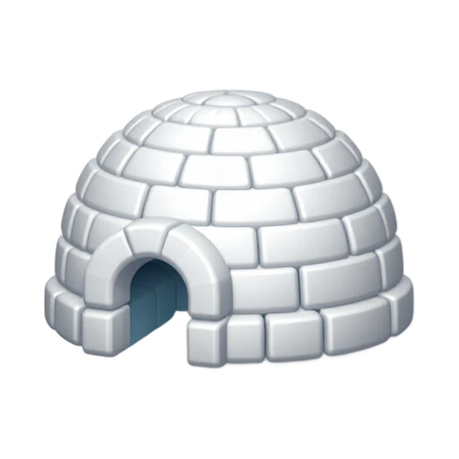 White domed igloo built from snow blocks with an arched entrance tunnel