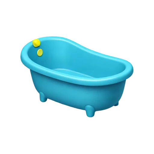 Baby bathtub with reclined support contour, rounded rim, and drain plug