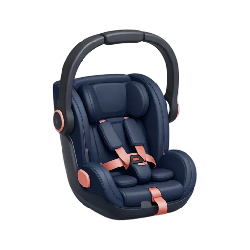 Infant car seat with curved carry handle and padded five-point harness