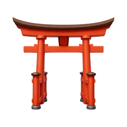 vermilion torii gate and curved top crossbeam, depicting Itsukushima Floating Torii.
