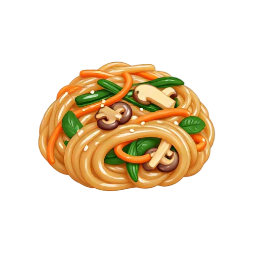 Japchae glass noodles with colorful vegetables