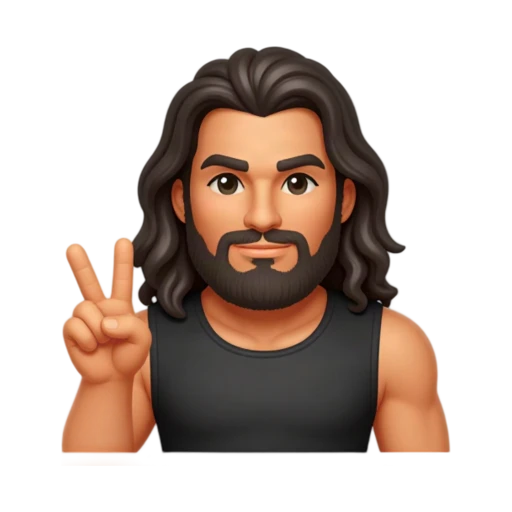 Jason Momoa, raising one hand beside his shoulder in a peace sign with a relaxed smile, wearing a black sleeveless top