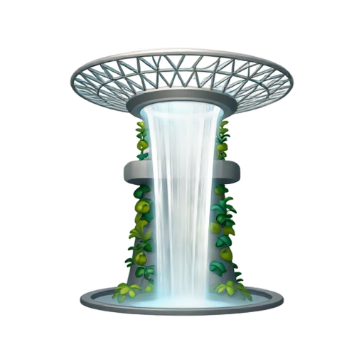 tall indoor waterfall and circular glass roof opening, depicting Jewel Changi Rain Vortex.