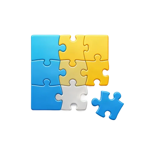 Jigsaw Puzzle with four interlocking colorful pieces and one missing-piece gap