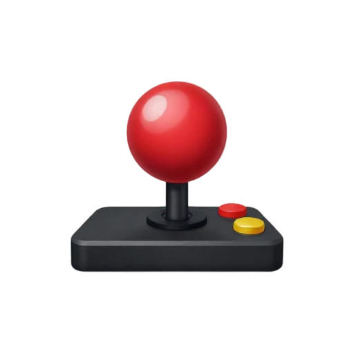 One classic black arcade joystick with a red ball top and three colored buttons, no hand, shadow, or scenery.