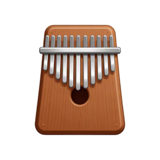 Kalimba with small rounded wooden sound box and row of silver metal tines