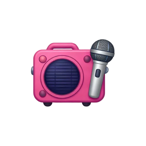 One compact pink karaoke machine with dark speaker grille and one silver microphone beside it, no text, shadow, or scenery.