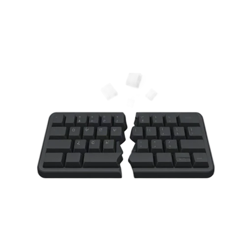 Broken black keyboard with flying keycaps