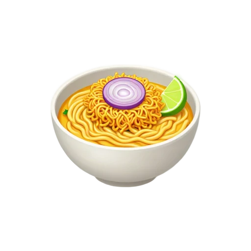 Khao soi bowl with golden curry noodles, crispy noodle nest, and lime