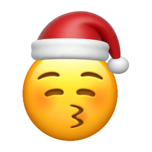 Kissing Closed Eyes emoji face wearing a red Santa hat on a transparent background.