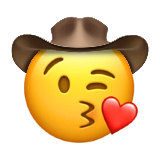 Kissing Heart Cowboy on a transparent background with a brown cowboy hat.