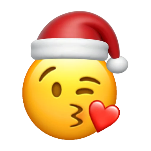 Kissing Heart emoji face wearing a red Santa hat on a transparent background.