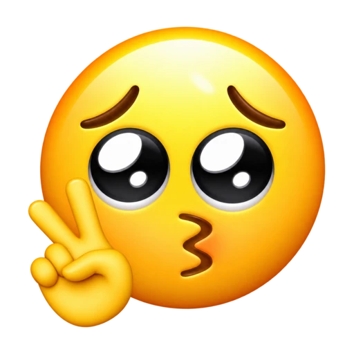 Big-eyed kissy yellow face giving a peace sign