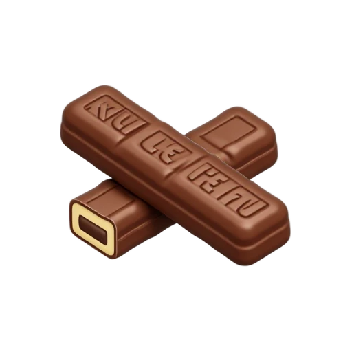 Two parallel chocolate wafer fingers forming a KitKat-style two-finger chocolate bar, joined narrowly along their long sides