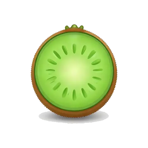 One kiwi cut cleanly in half, brown fuzzy outer skin, vivid green interior, tiny black seeds in a neat ring, no background.