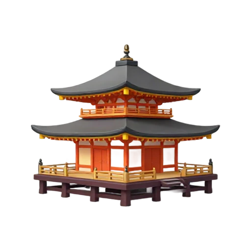 wooden temple hall and tall hillside support stilts, depicting Kiyomizu-dera Temple.