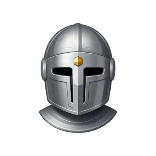 Silver knight helmet with closed visor