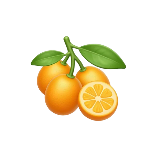 Four orange kumquats on a leafy branch