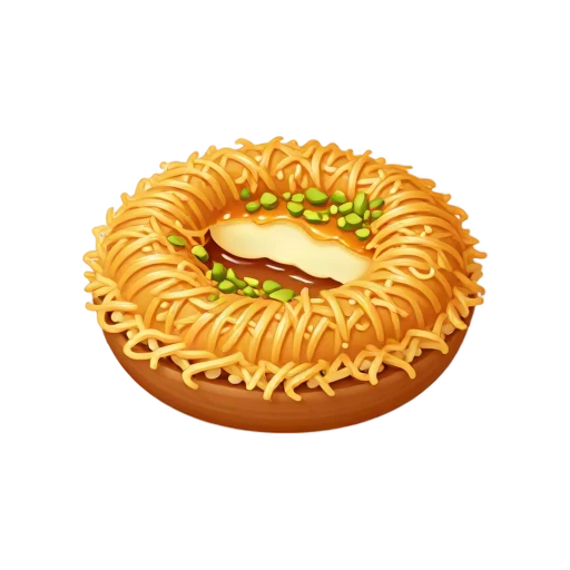 Kunafa shredded pastry with golden crust, cheese center, and pistachio
