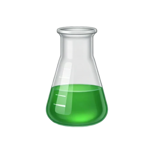 Glass laboratory beaker with green liquid
