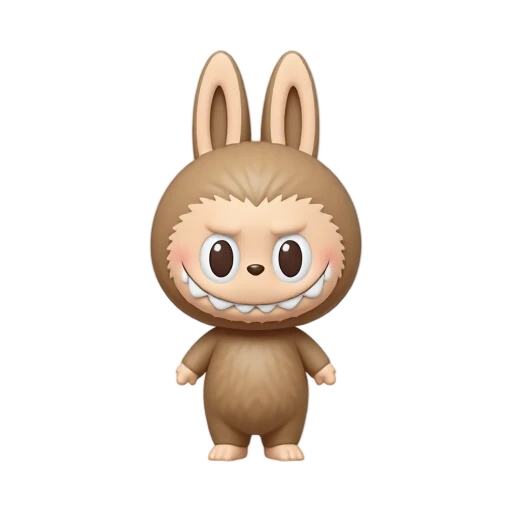 Labubu with two long upright rabbit ears and wide toothy mischievous grin