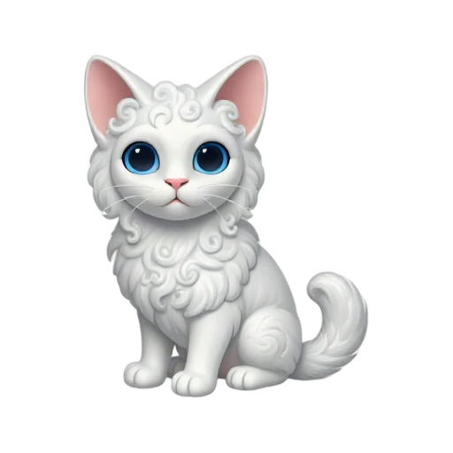 LaPerm cat with loose curls, plumed tail, and expressive eyes