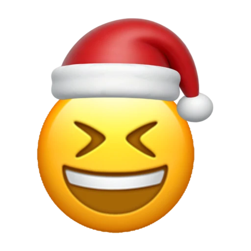 Laughing emoji face wearing a red Santa hat on a transparent background.