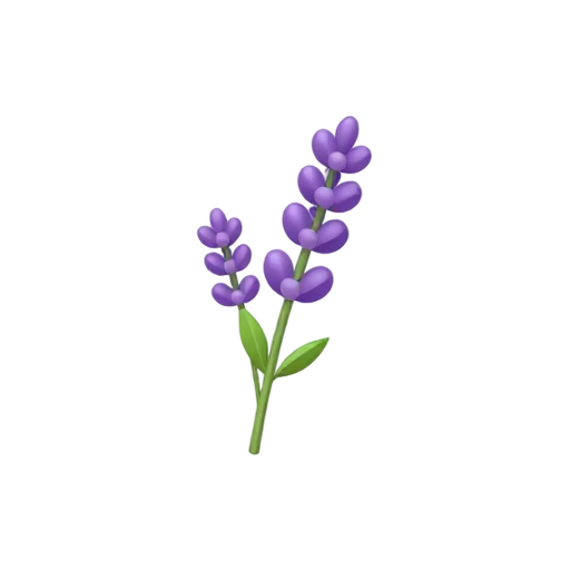 One delicate lavender sprig with purple flowers and green stem, no vase, shadow, or scenery.