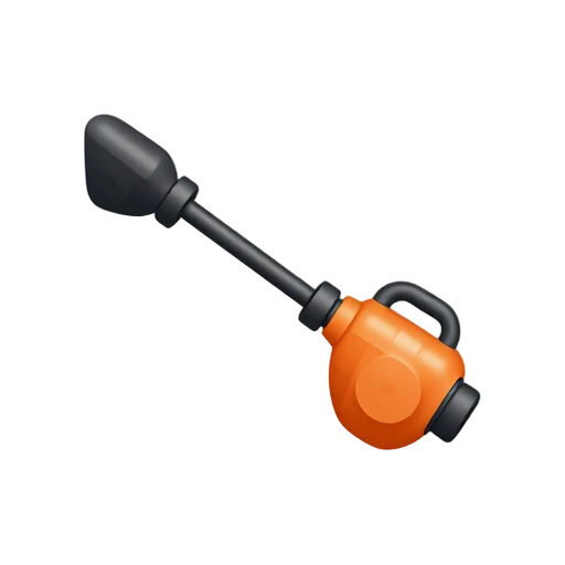 Leaf Blower with long tapered black air nozzle and rounded motor housing with top handle